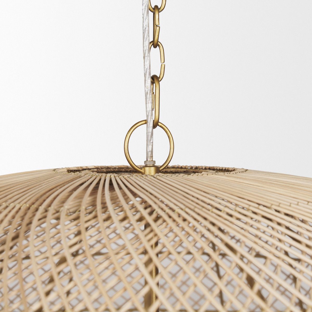 Thad 4-Light Natural Woven Rattan Dome Chandelier, by Mercana, 38" length x 38" width x 21" height View 6