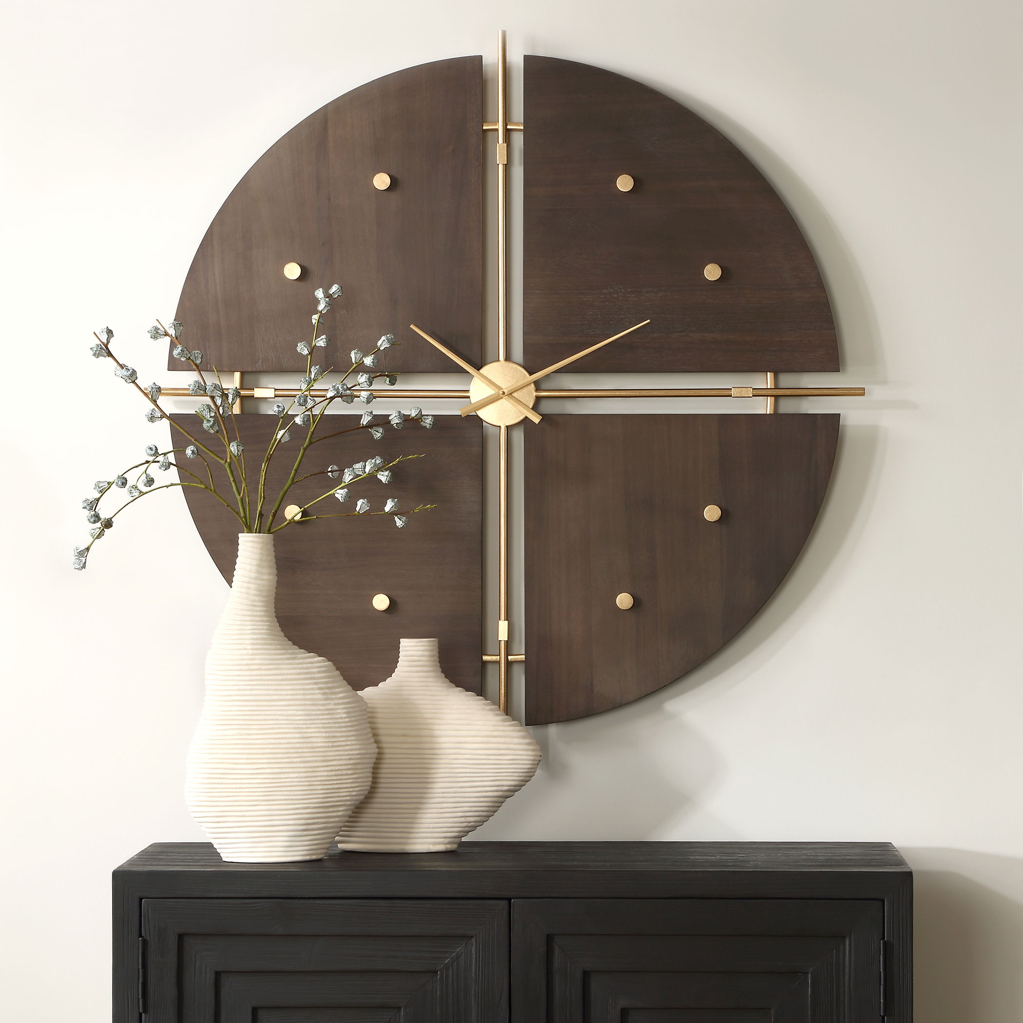 Walnut Elegance Wall Clock, by Uttermost, 42.12" width x 42.12" height x 2.62" depth View 2