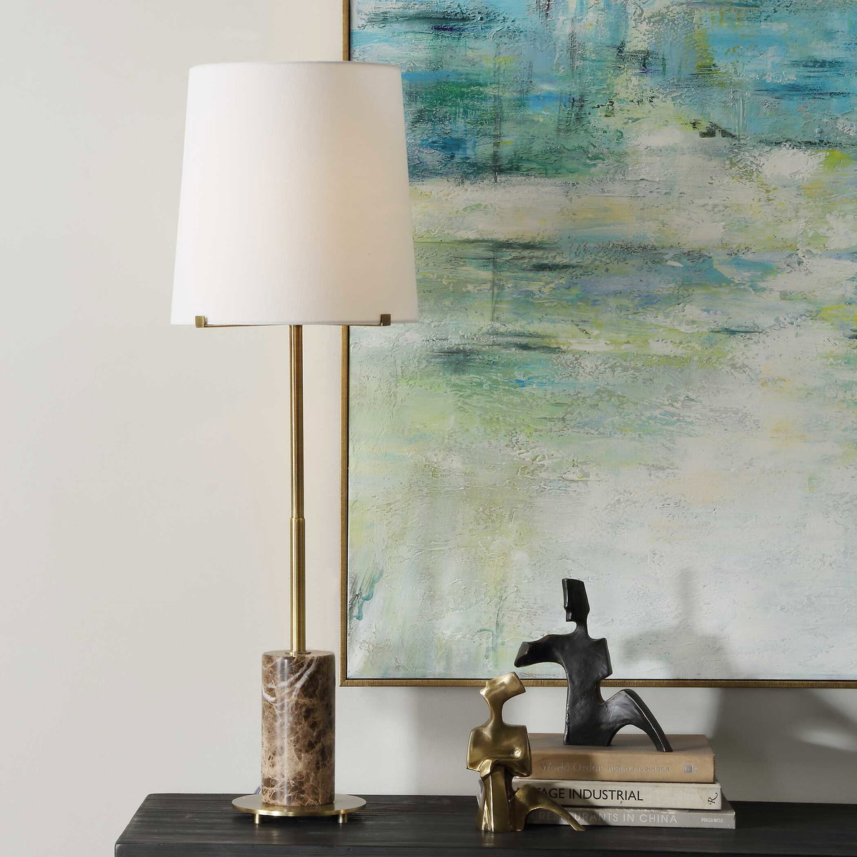 Sepia Brown Marble Buffet Lamp, by Uttermost, 1' width x 3' height x 1' depth View 2