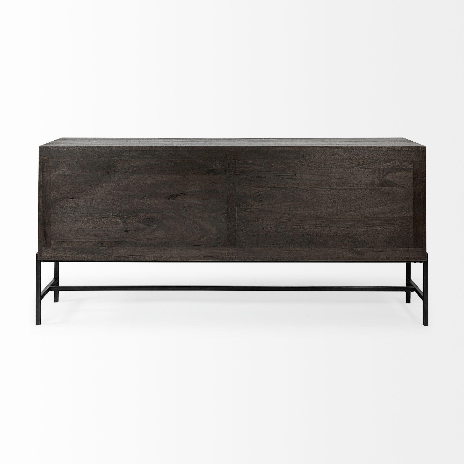 Arelius 70L x 18.75W x 32H Black-Brown Wood, Black Metal Base with 4 Glass Cabinet Doors Sideboard, Sideboards & Buffet by Mercana, 70" length x 18.75" width x 32" height View 5