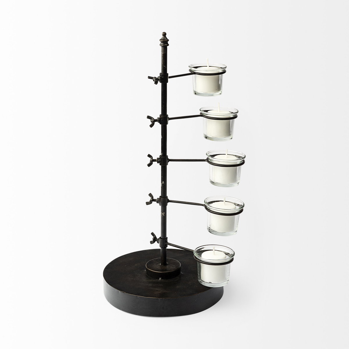 Jaran Black Metal Five Armed Tealight Table Candle Holder, Candles & Candle Holder by Mercana, 8" length x 8" width x 17" height View 2