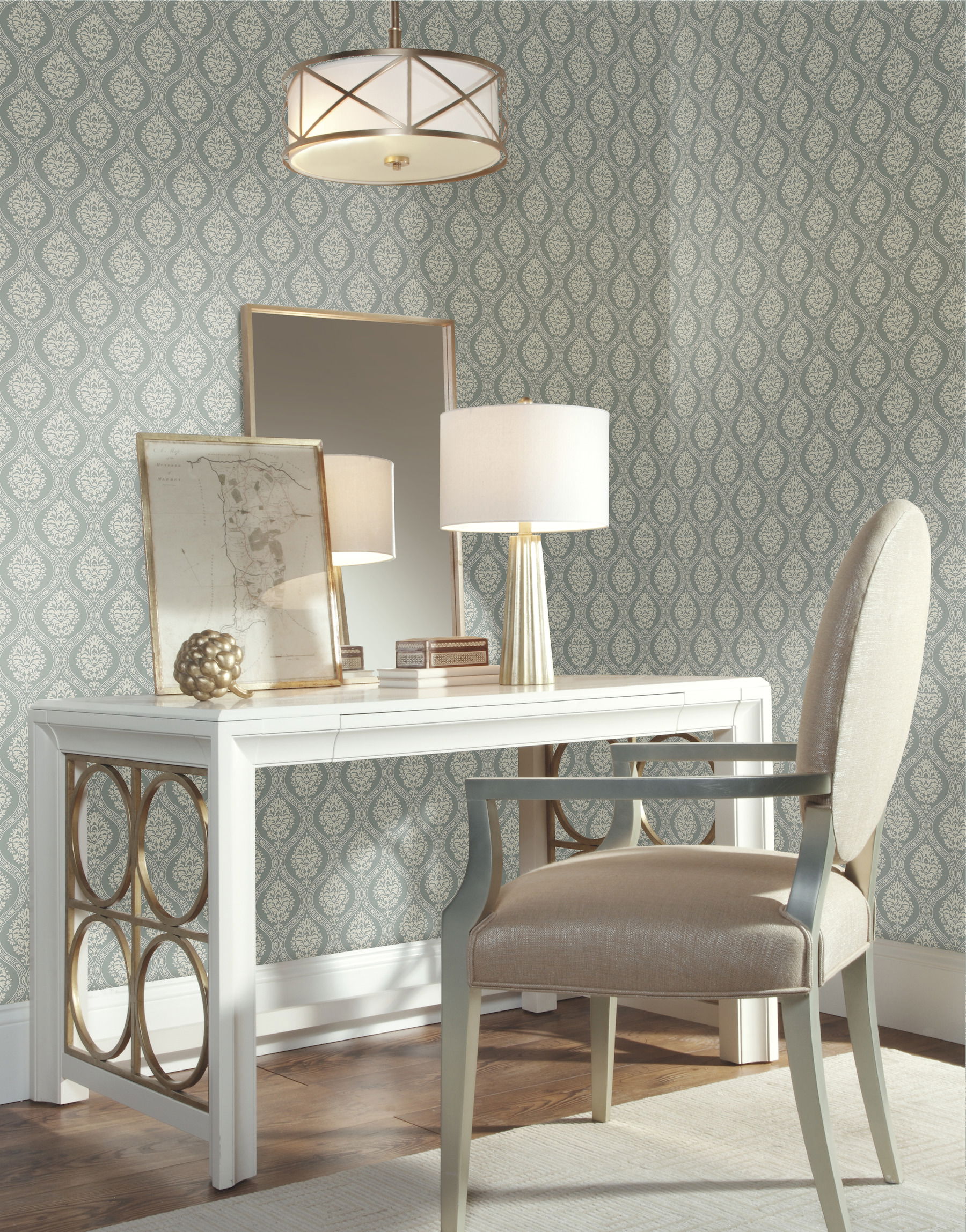 Petite Ogee Green Wallpaper large image 