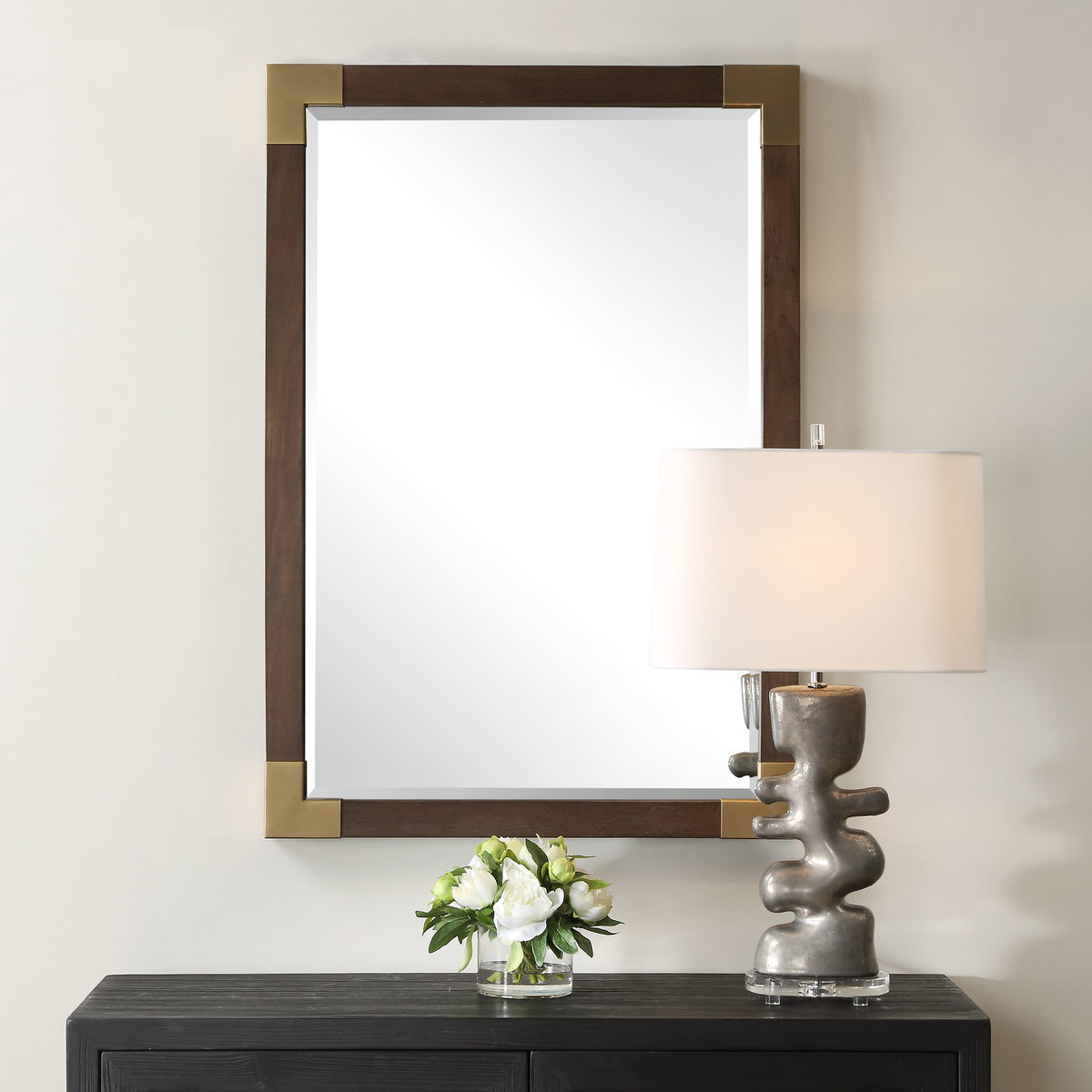 Rhea Walnut Mirror, by Uttermost, 27.5" width x 39.37" height x 1.62" depth View 2