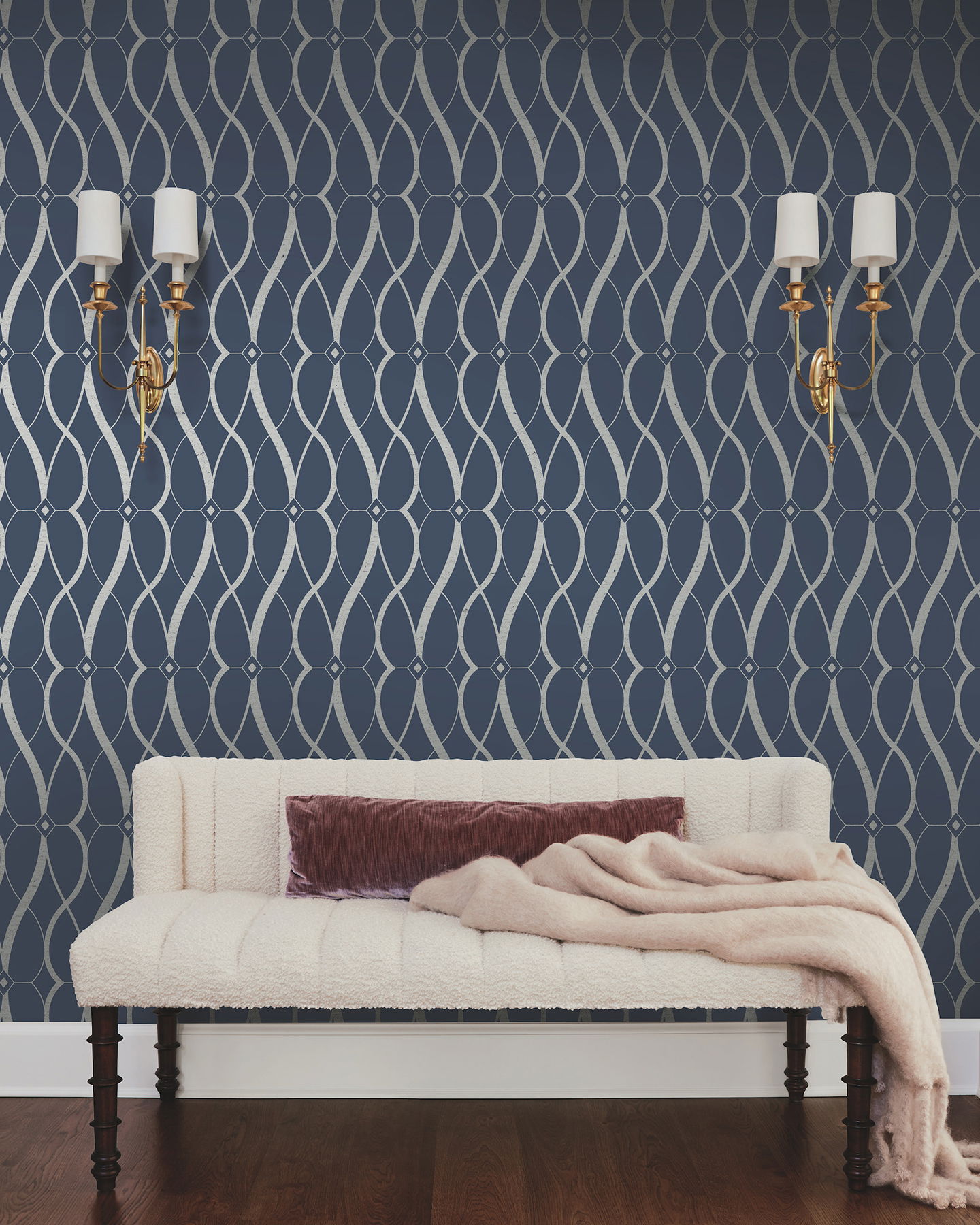 Graceful Geo Navy & Silver Wallpaper large image 