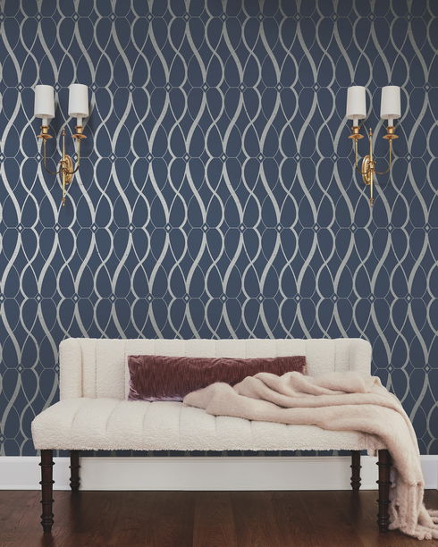 Graceful Geo Navy & Silver Wallpaper