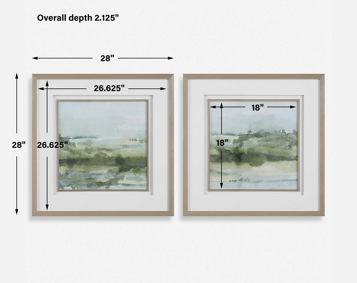 Soft Sage Abstract Landscape Prints Set/2, Art by Uttermost, 28" width x 28" height x 2.12" depth View 3