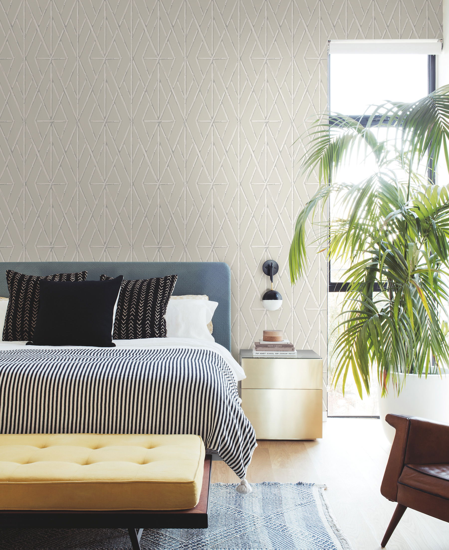 Riviera Bamboo Trellis Cream Wallpaper large image 