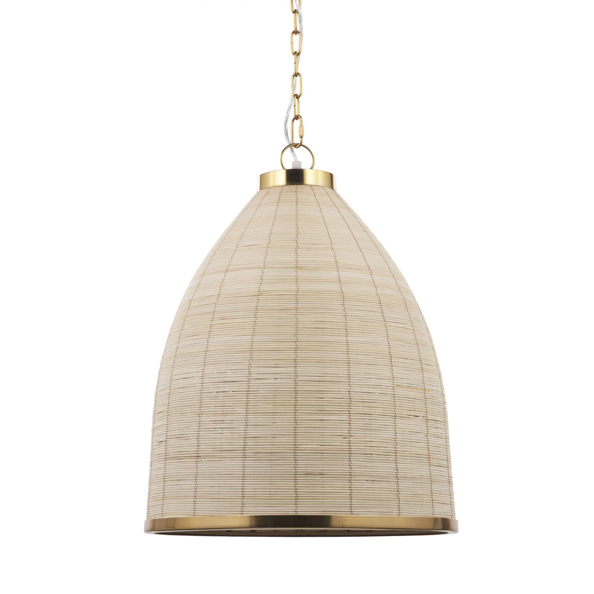 Saliha Cane with Brass Metal Pendant Light, by Mercana, 18" length x 18" width x 22.5" height View 1
