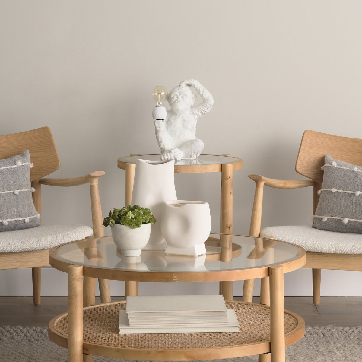 Simia (12'H) White Resin Playful Monkey Table Lamp, by Mercana, 9" length x 9" width x 12" height View 2
