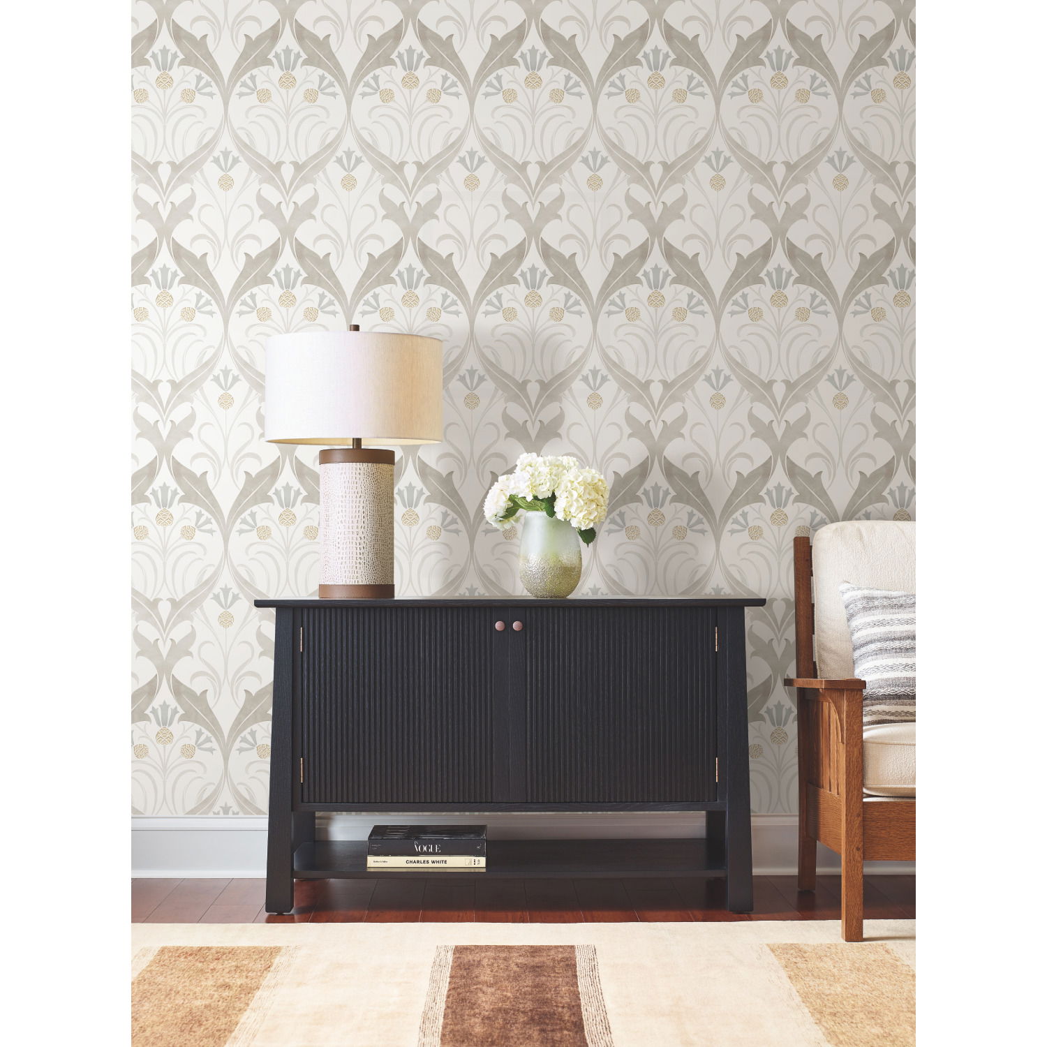 Pine Cone Ribbon Neutral Wallpaper large image 