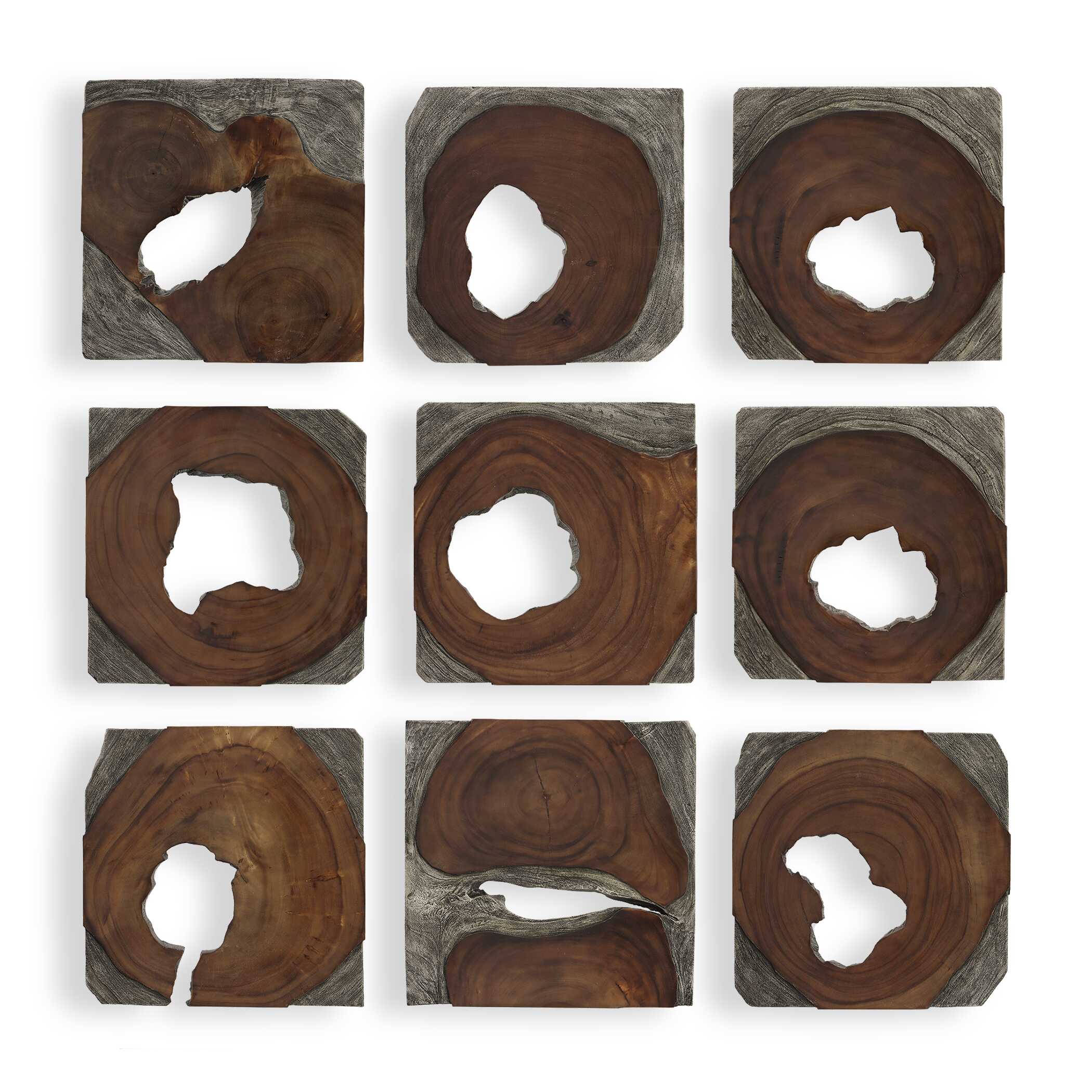 Jungle Wood Paneled Wall Art Set/9, Sculptural Wall Art by Uttermost, 15.75" width x 1.6" height x 15.75" depth View 1