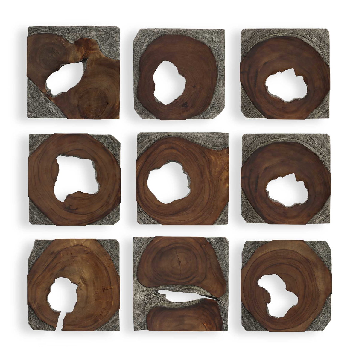 Jungle Wood Paneled Wall Art Set/9, Sculptural Wall Art by Uttermost, 15.75" width x 1.6" height x 15.75" depth View 1