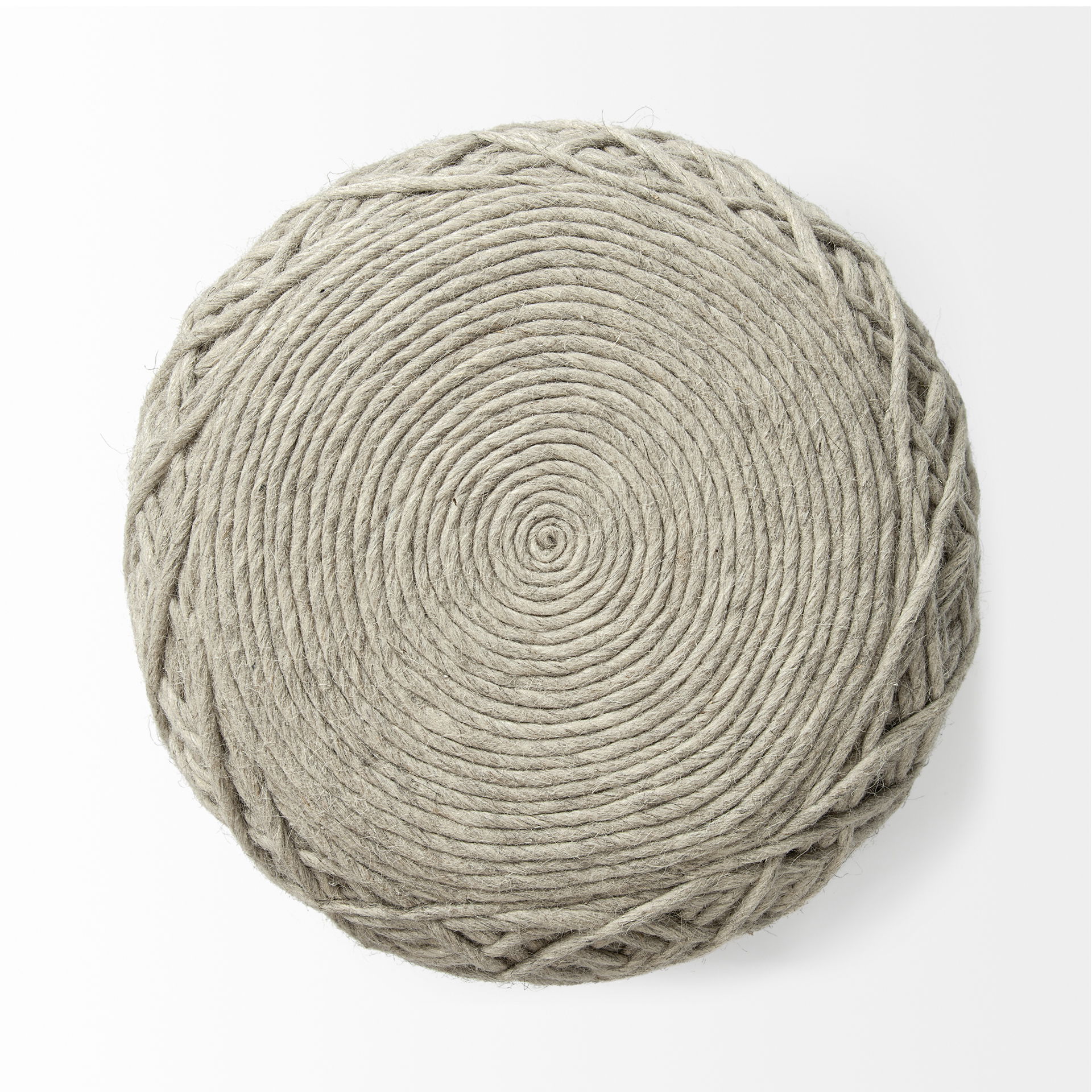 Allium Oatmeal Handwoven Wool Cylindrical Pouf large image 