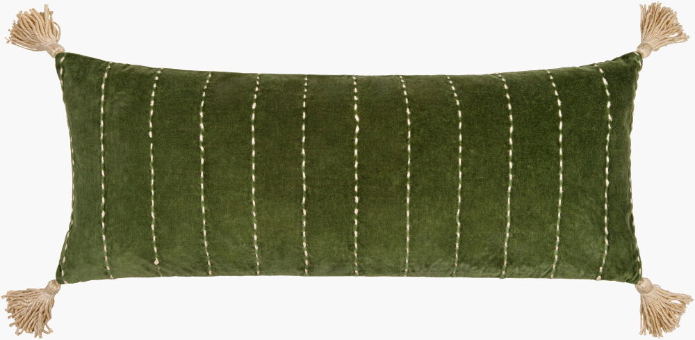 Velvet Kantha Lumbar Pillow, Decorative Pillow by Surya, 13" length x 36" width