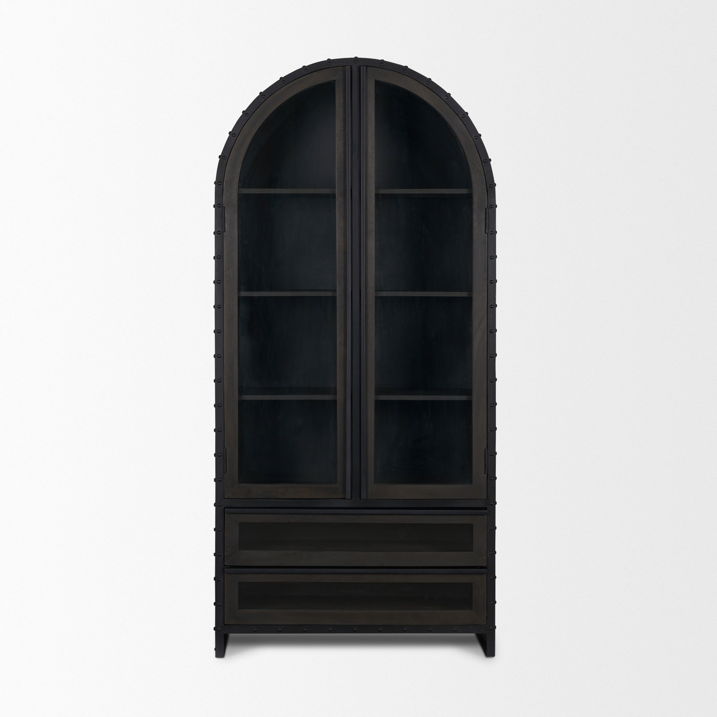 Gehry 72.3' H Dark Brown Metal Brown Wood and Glass Door Display Cabinet large image 