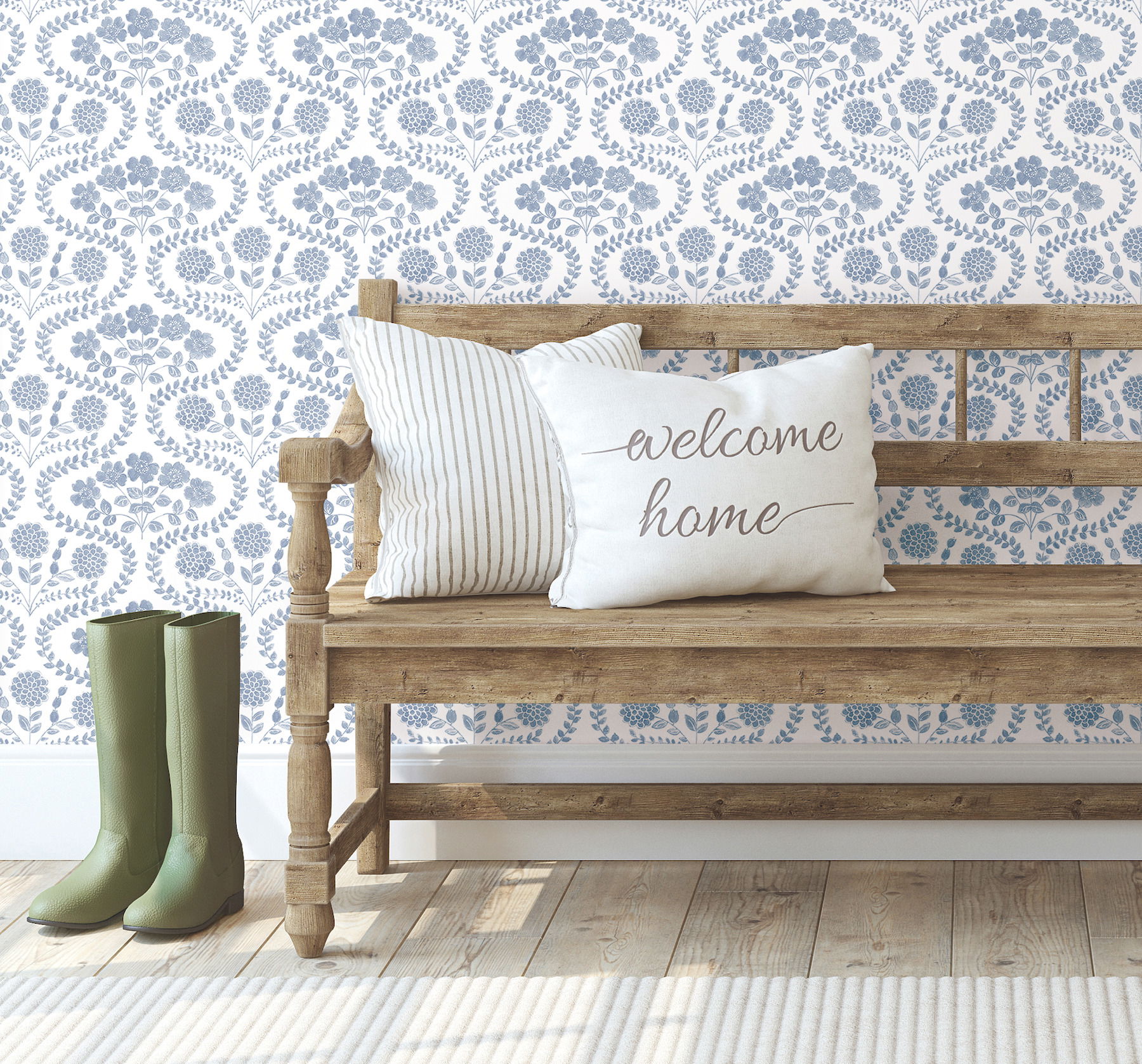 Folksy Floral Blue & White Wallpaper Folksy Floral Blue & White Wallpaper large image