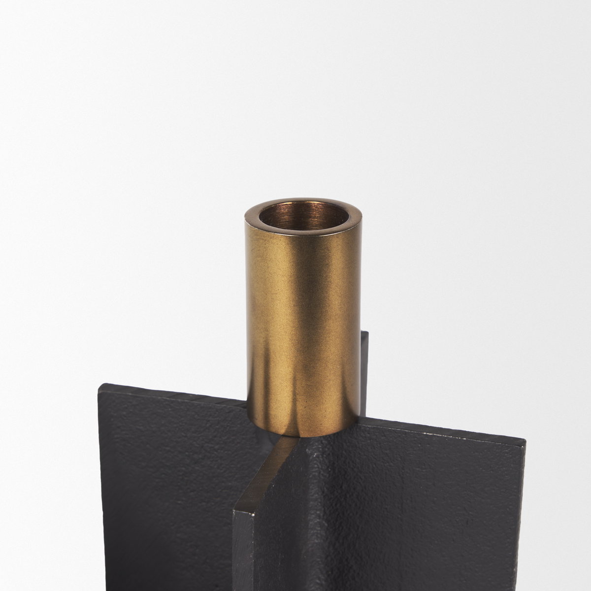 Pia Matte Black with Brushed Gold Metal Taper Candleholder (Set of 2), Candles & Candle Holder by Mercana, 4.75" length x 4.75" width x 8.25" height View 7
