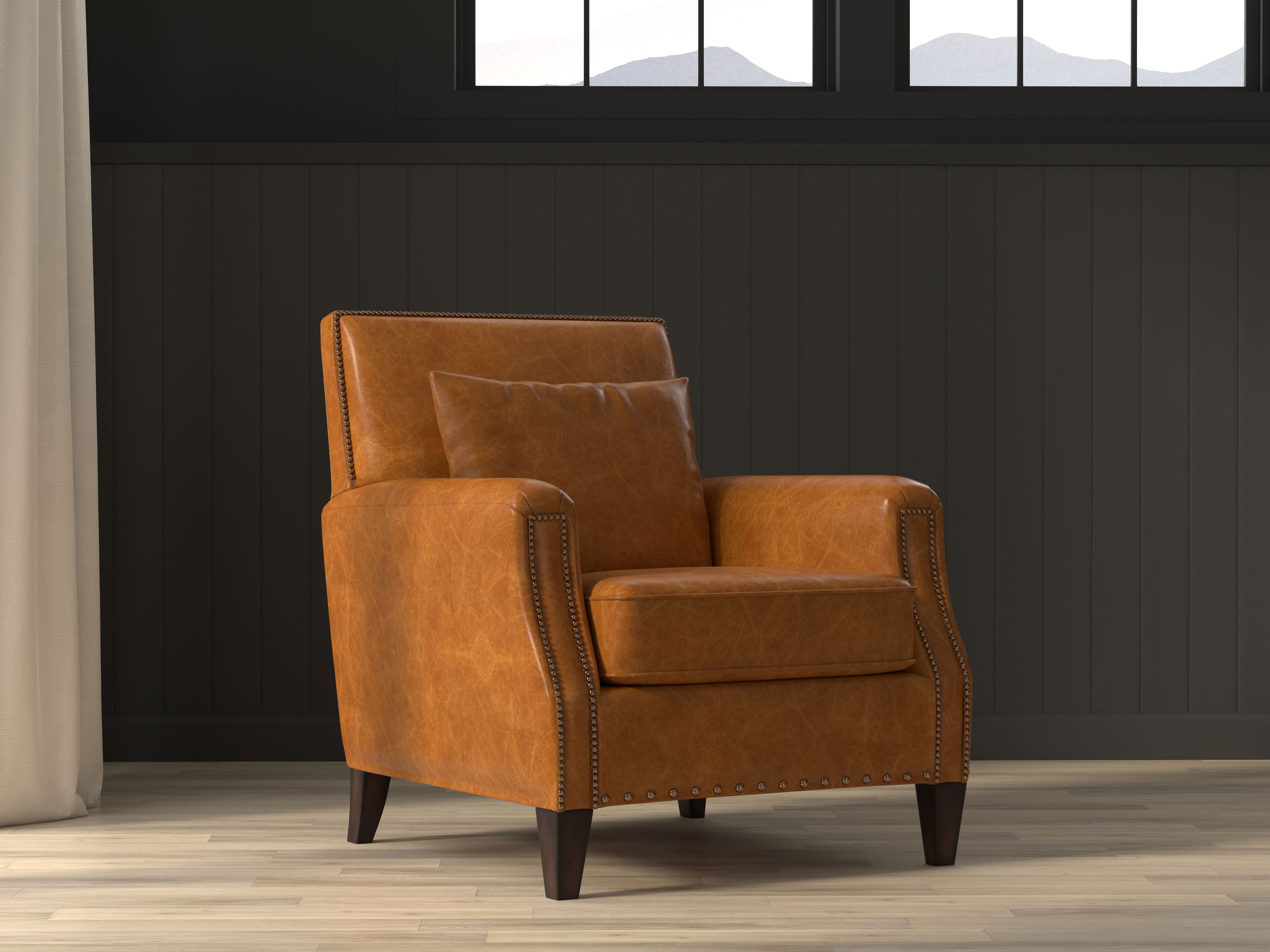 Dawson Distilled Leather Chair,Cuba Brn, Seating by Sarreid, 30.5" length x 37.5" width x 38" height View 13