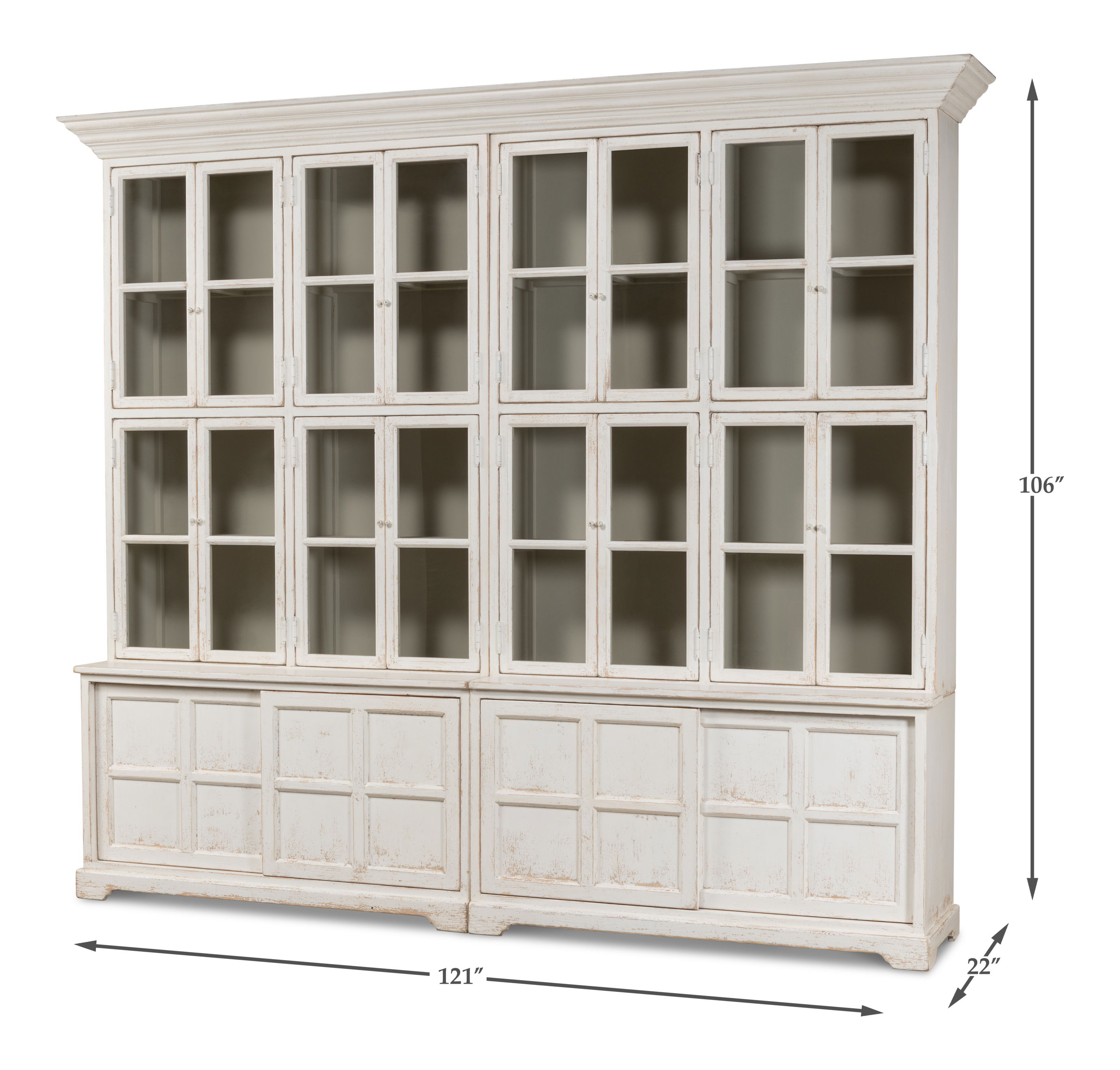 Glass Front Bookcase, Shelving & Bookcase by Sarreid, 121" length x 22" width x 106" height View 16