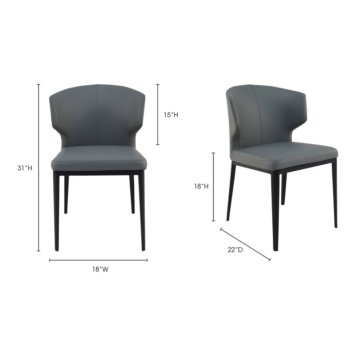 Delaney Dining Chair Grey - Set Of Two, by Moe's Home, 19.5" width x 30" height x 19" depth View 7