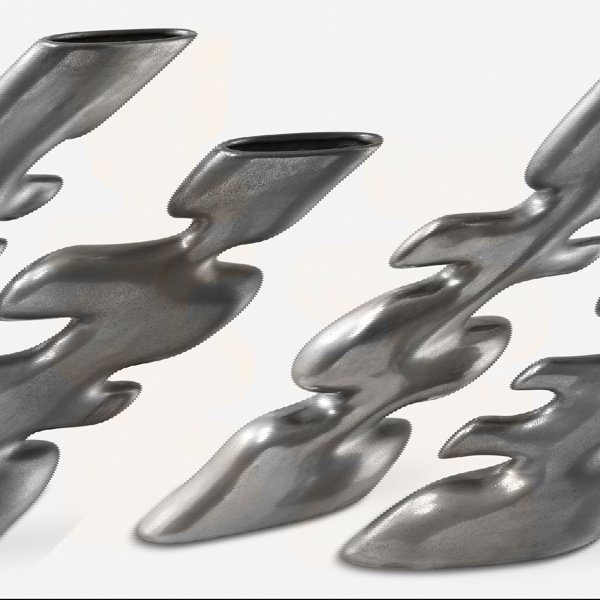Free Flowing Nickel Vases Set/2, Decorative by Uttermost, 7" width x 14.25" height x 3.5" depth View 1