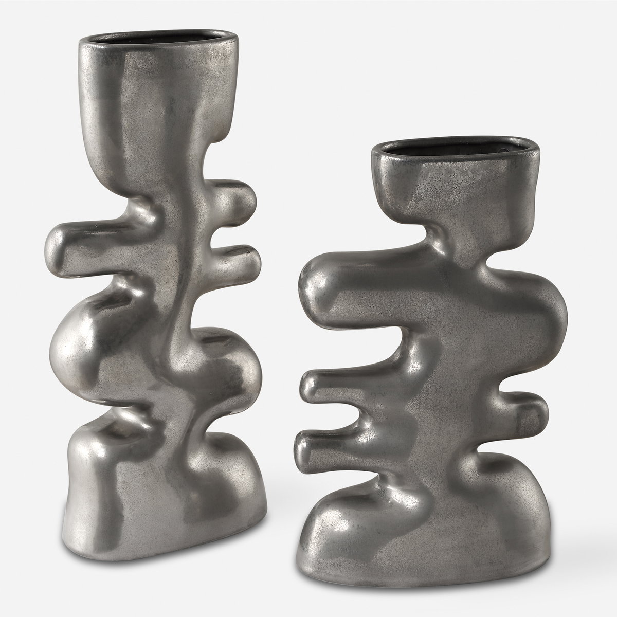 Free Flowing Nickel Vases Set/2, Decorative by Uttermost, 7" width x 14.25" height x 3.5" depth View 1