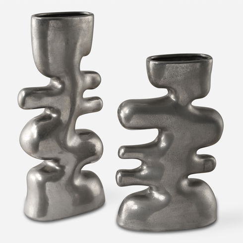 Free Flowing Nickel Vases Set/2