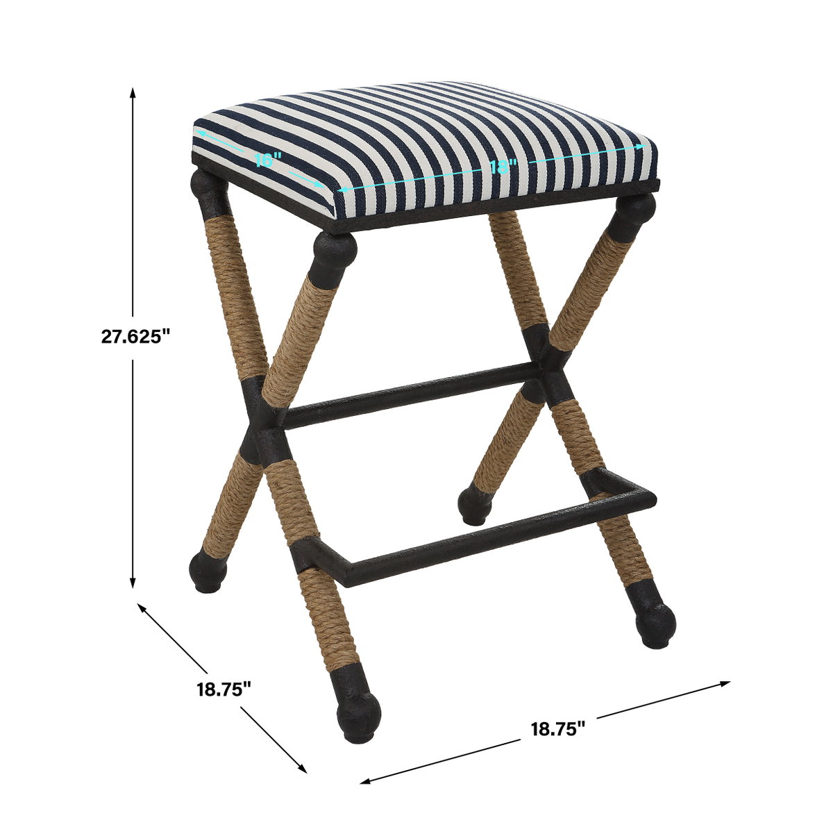 Braddock Backless Counter Stool, Counter & Bar Stool by Uttermost, 18.75" width x 27.62" height x 18.75" depth View 3