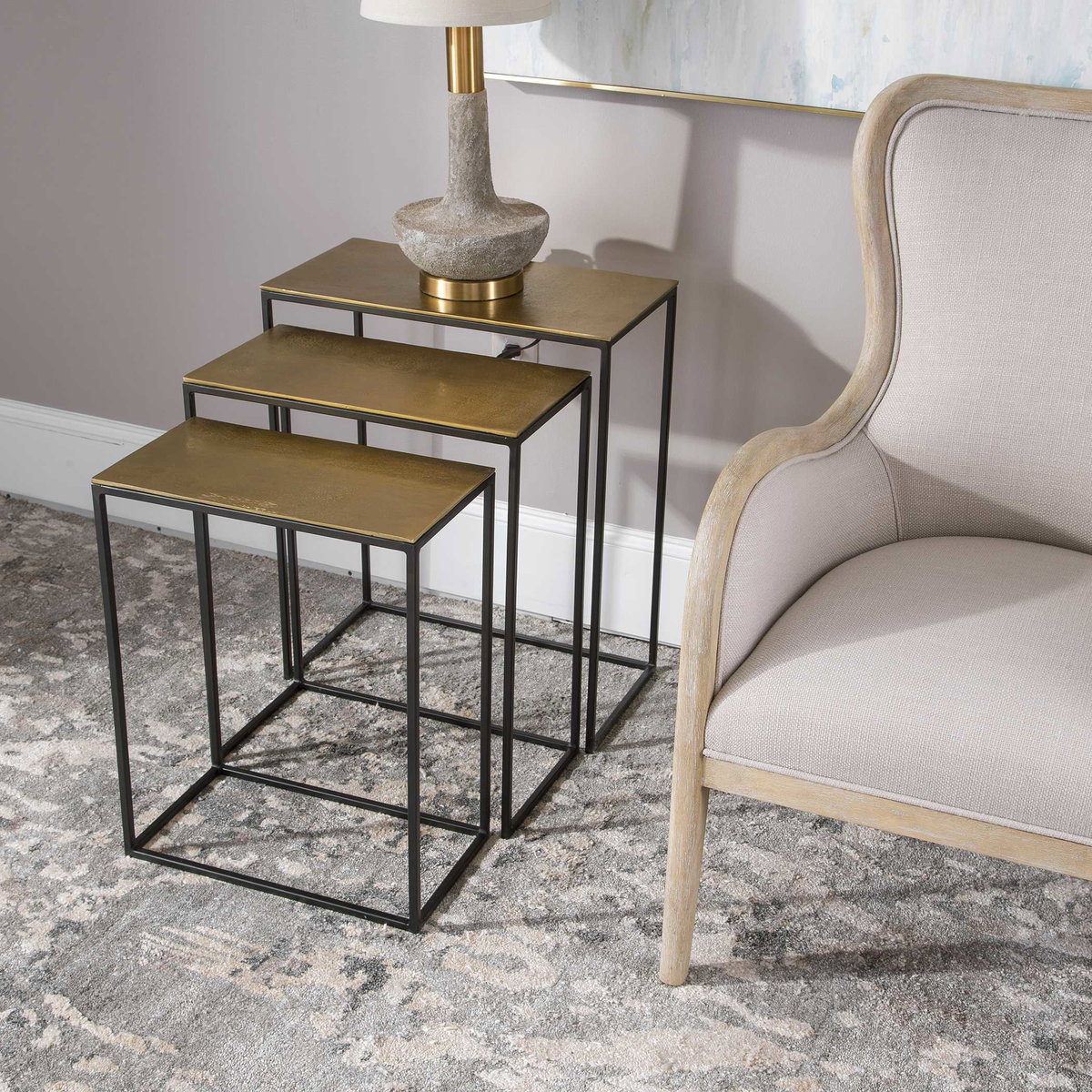 Coreene Gold Nesting Tables Set/3, Side & End Table by Uttermost, 21" width x 25.5" height x 11" depth View 4