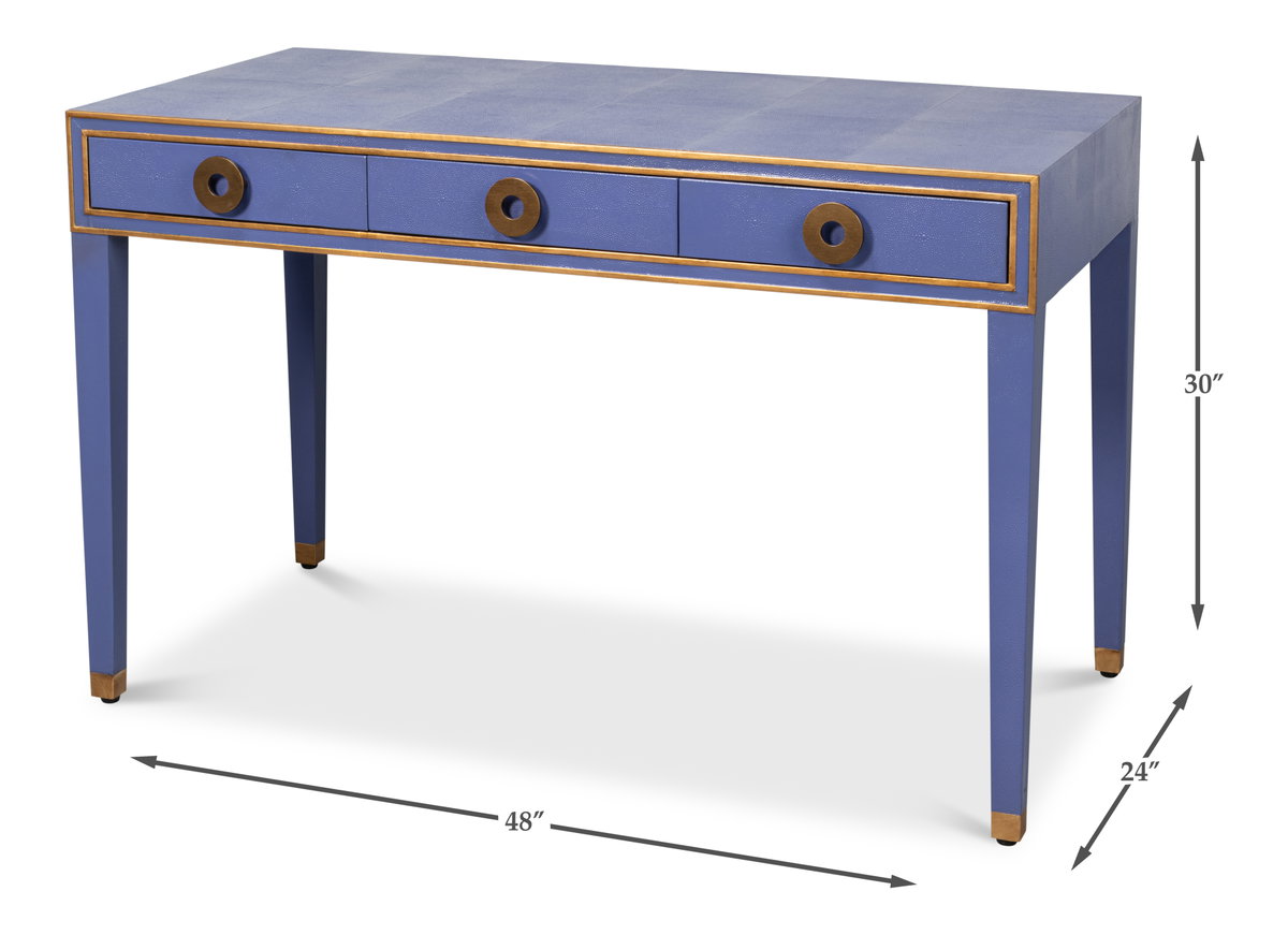 Gabriella Shagreen Desk/Table Marlin Blu, by Sarreid, 2' length x 4' width x 2'6" height View 13