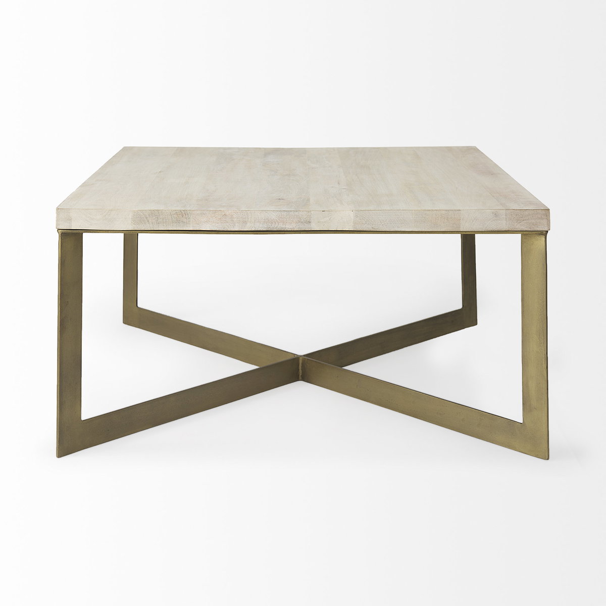 Faye 34L x 34W x 17H Beige Finished Wood with Gold Metal Base Square Coffee Table, by Mercana, 34" length x 34" width x 17" height View 6