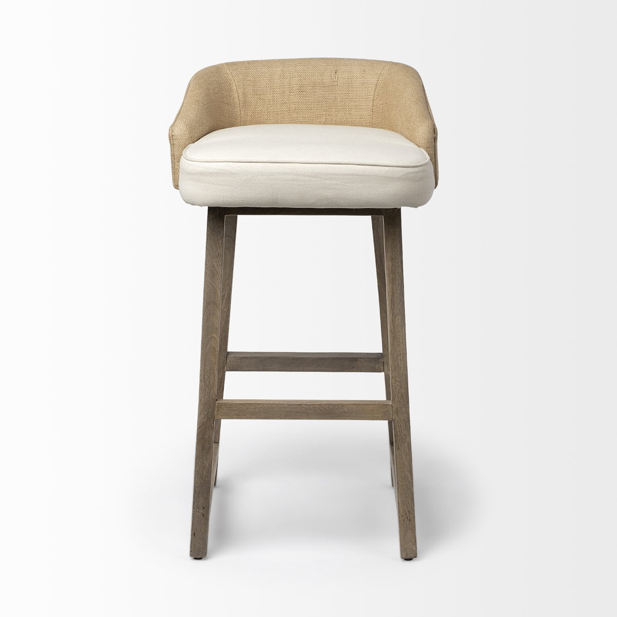 Monmouth Low Back 30in Seat Bar Stool | Cream Fabric with Brown Wood, Counter & Bar Stool by Mercana, 20.5" length x 21" width x 35.75" height View 3