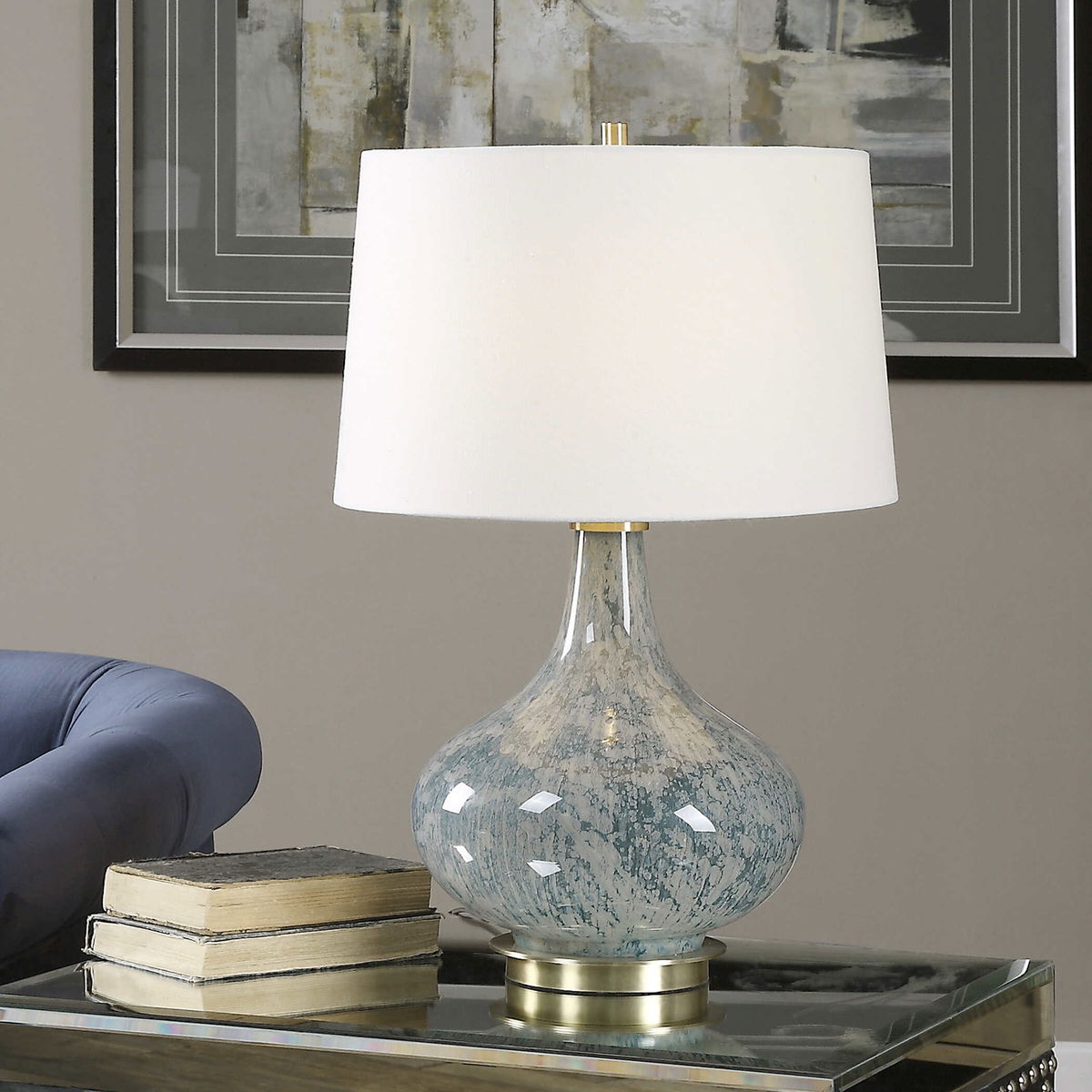 Celinda Blue Gray Glass Lamp, Table Lamp by Uttermost, 15.5" width x 24.75" height x 14" depth View 4