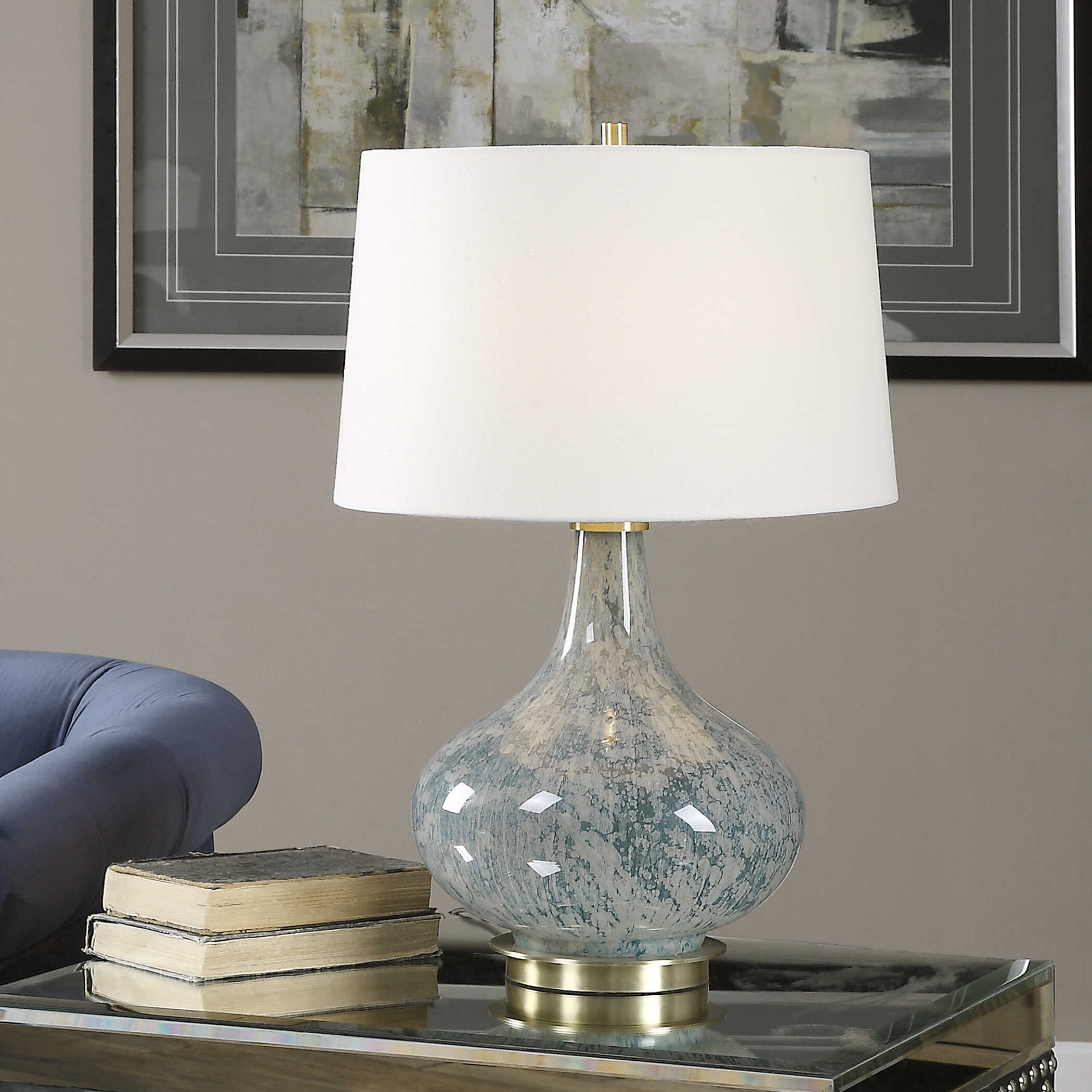 Celinda Blue Gray Glass Lamp large image 