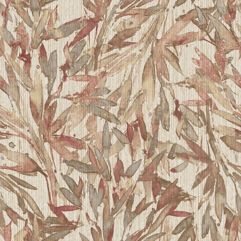 Rainforest Leaves Red & Warm Grey Wallpaper