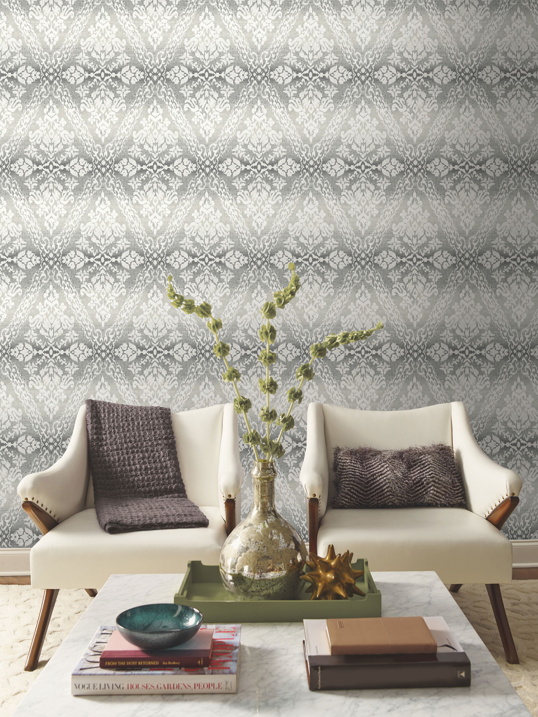Tudor Diamond Damask Black Wallpaper large image 