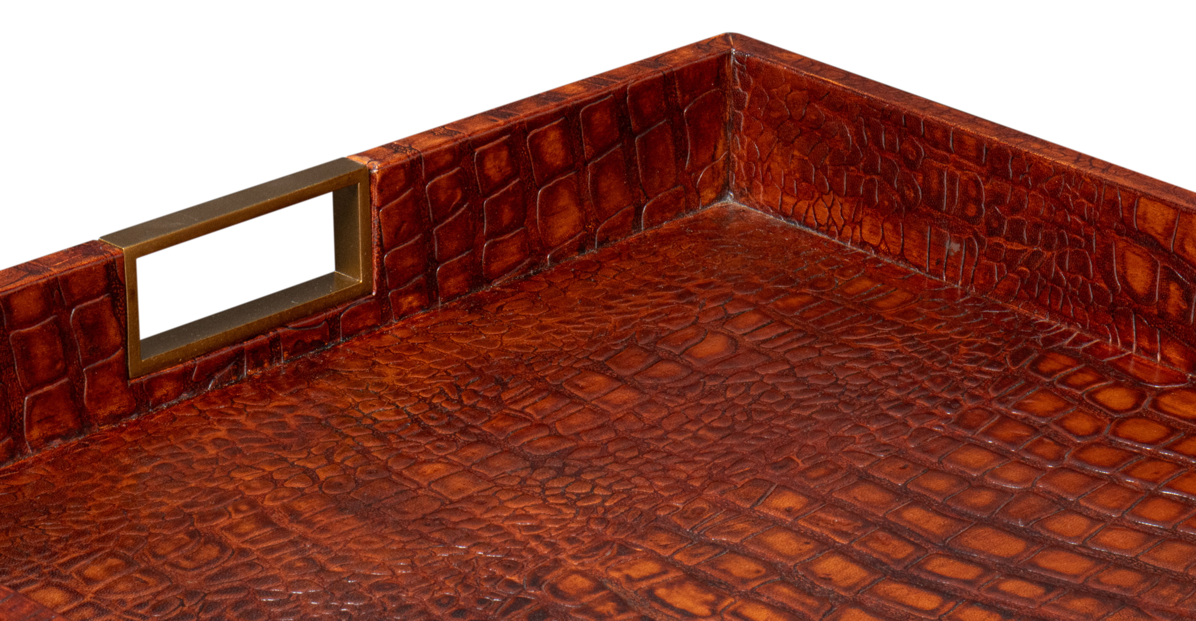 Norton Leather Tray, Croco Leather, Tan, Decor by Sarreid, 24" length x 18" width x 2.5" height View 7
