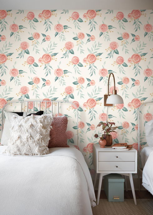 Watercolor Roses Red Wallpaper