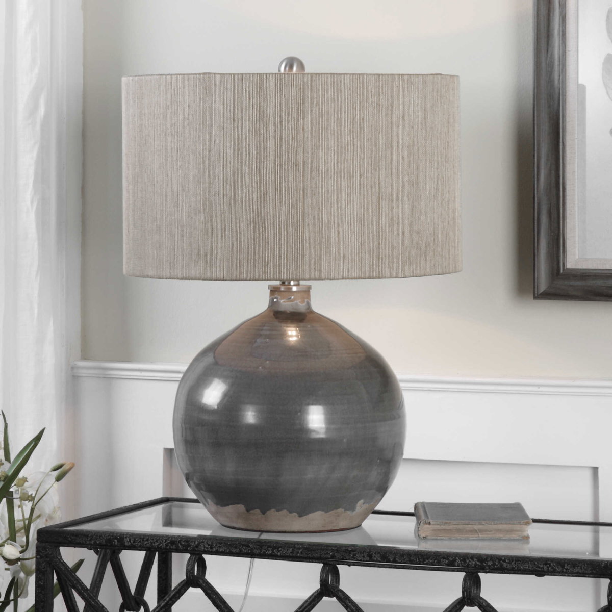 Vardenis Gray Ceramic Lamp, by Uttermost, 17" width x 24" height x 17" depth View 2