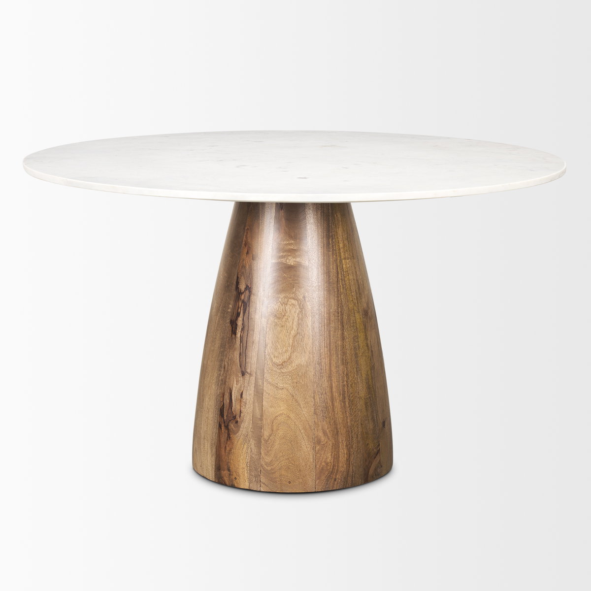 Allyson 48' Round Pedestal Dining Table | Banswara White Marble & Brown Wood | Seats 4, by Mercana, 48" length x 48" width x 30" height View 5