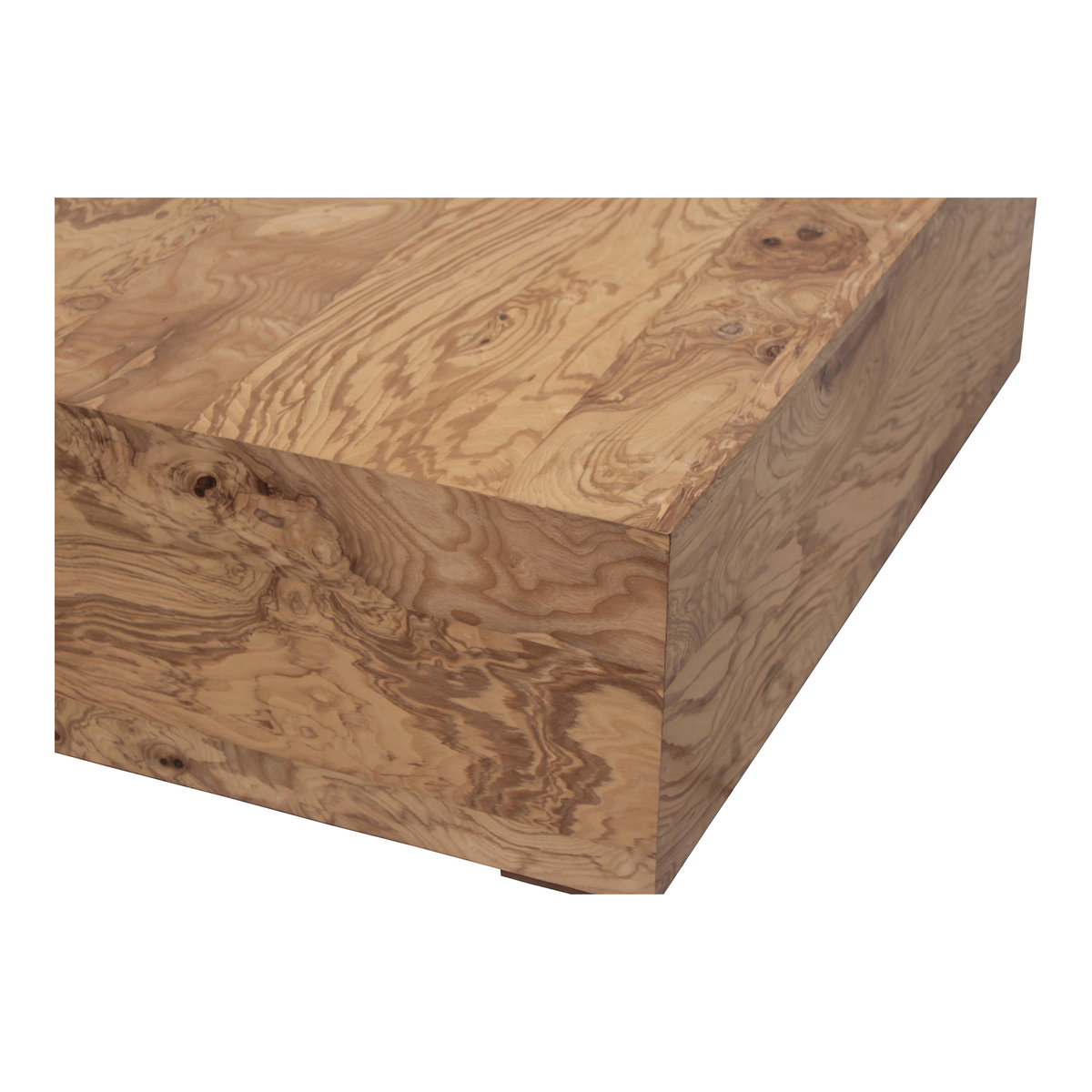 Nash Coffee Table Honey Brown Burl, by Moe's Home, 40" width x 12" height x 40" depth View 4
