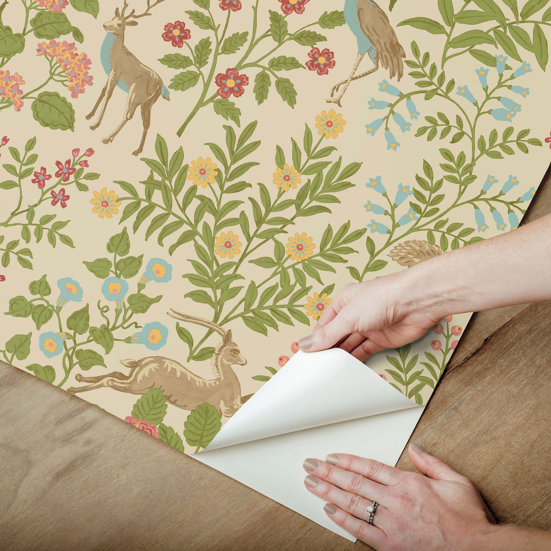 Woodland Floral Linen Peel & Stick Wallpaper large image 