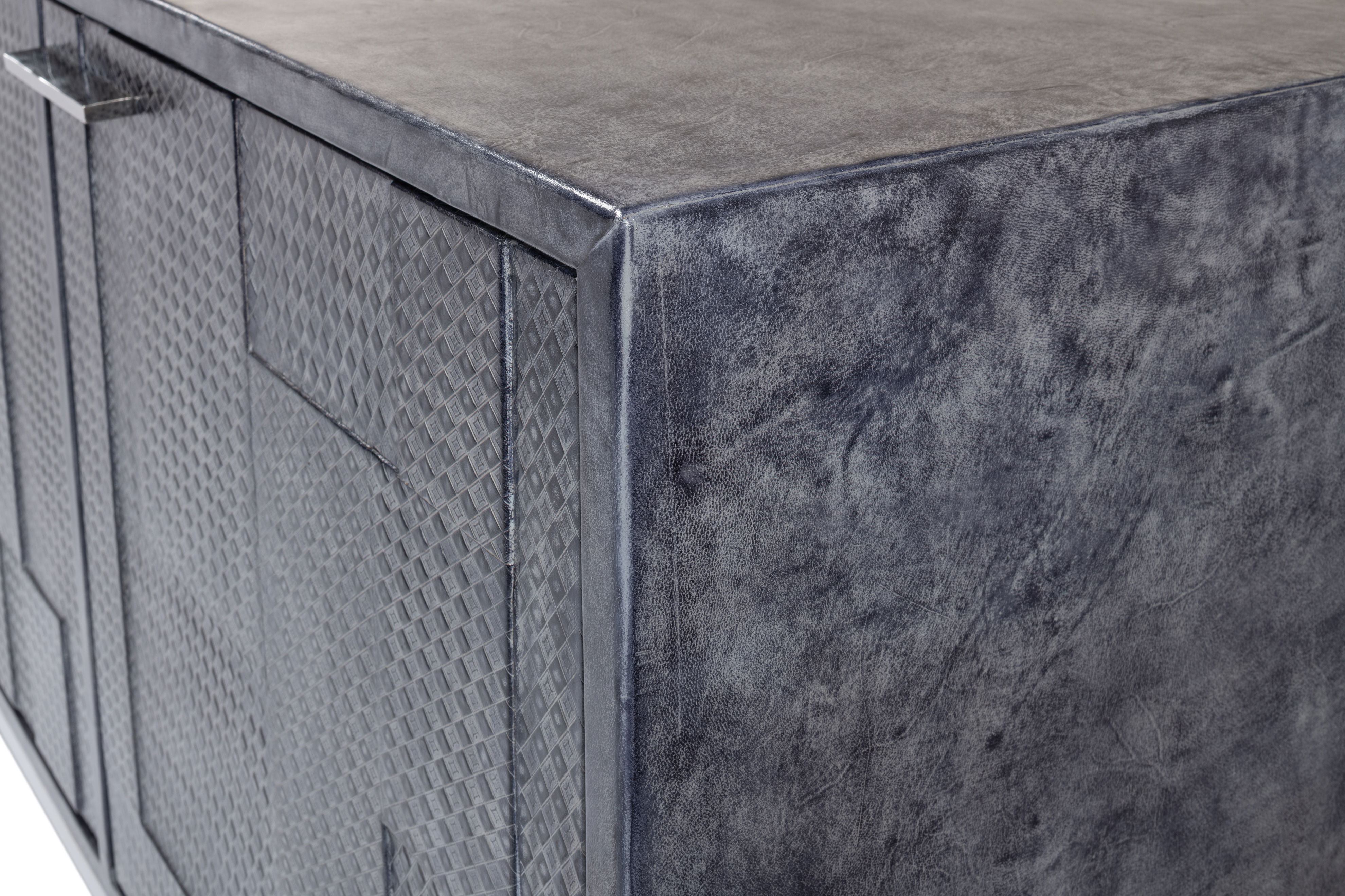 *Bronzini Credenza, Embossed Blue/Grey, Cabinets & Sideboard by Sarreid, 94" length x 20" width x 34" height View 8