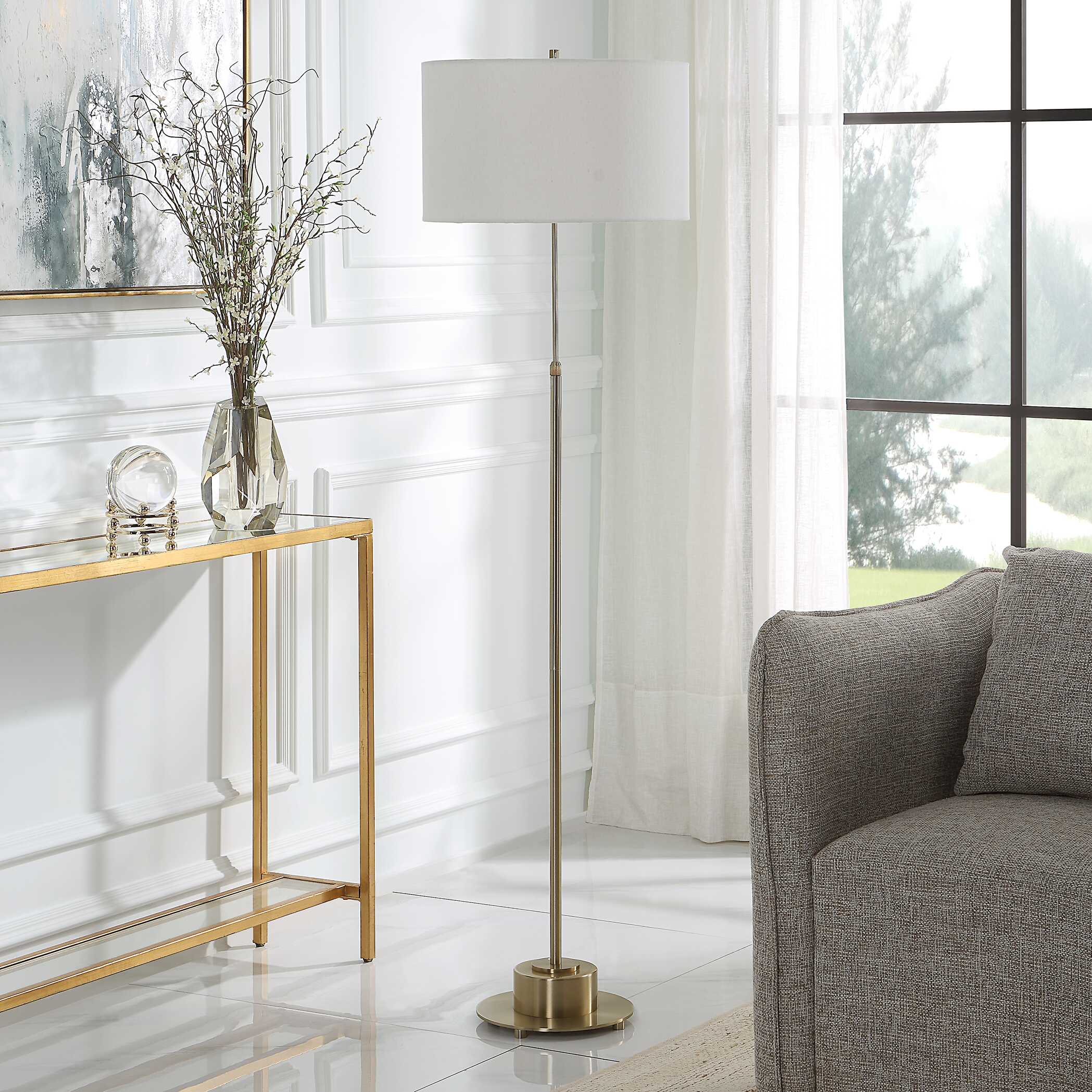 Prominence Brass Floor Lamp, by Uttermost, 17" width x 69.75" height x 17" depth View 4