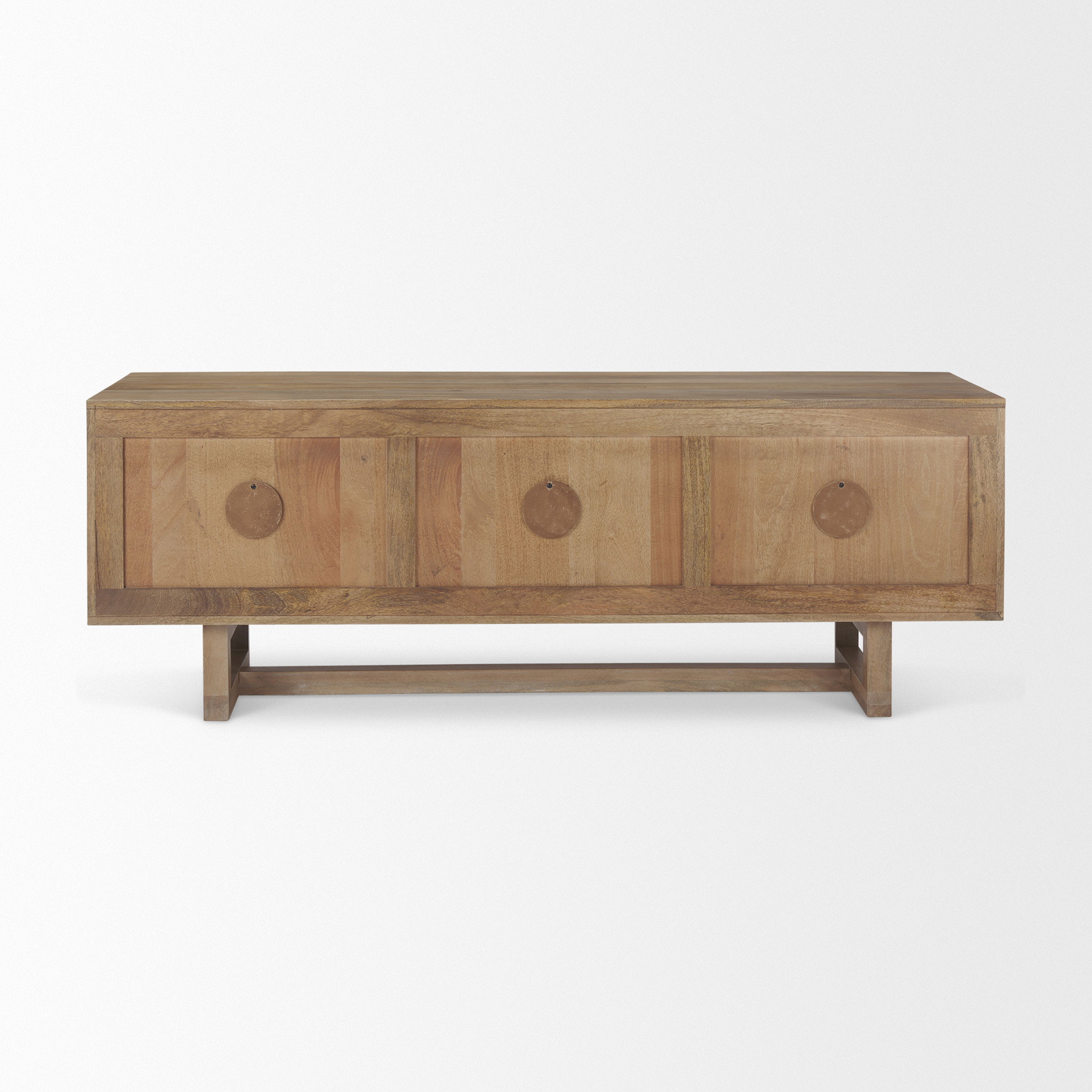 Grier 65' Light Brown Wood with Cane Media Console, by Mercana, 65" length x 18.75" width x 23" height View 4