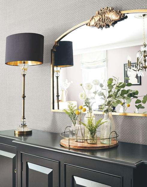 Cottage Basket Silver Metallic Wallpaper