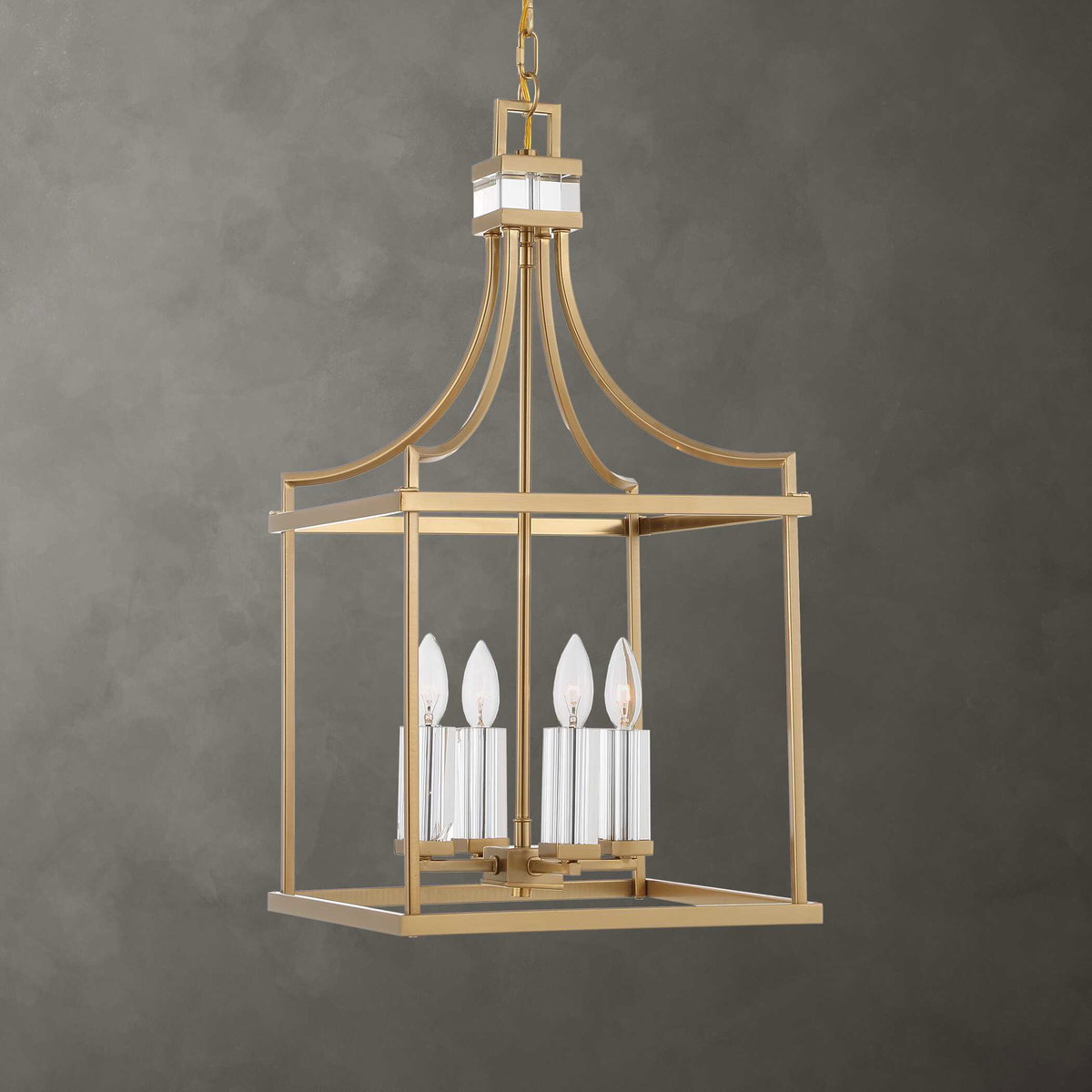 Montreal 4 Light Brass Lantern Pendant, by Uttermost, 13.87" width x 27.75" height x 13.87" depth View 2