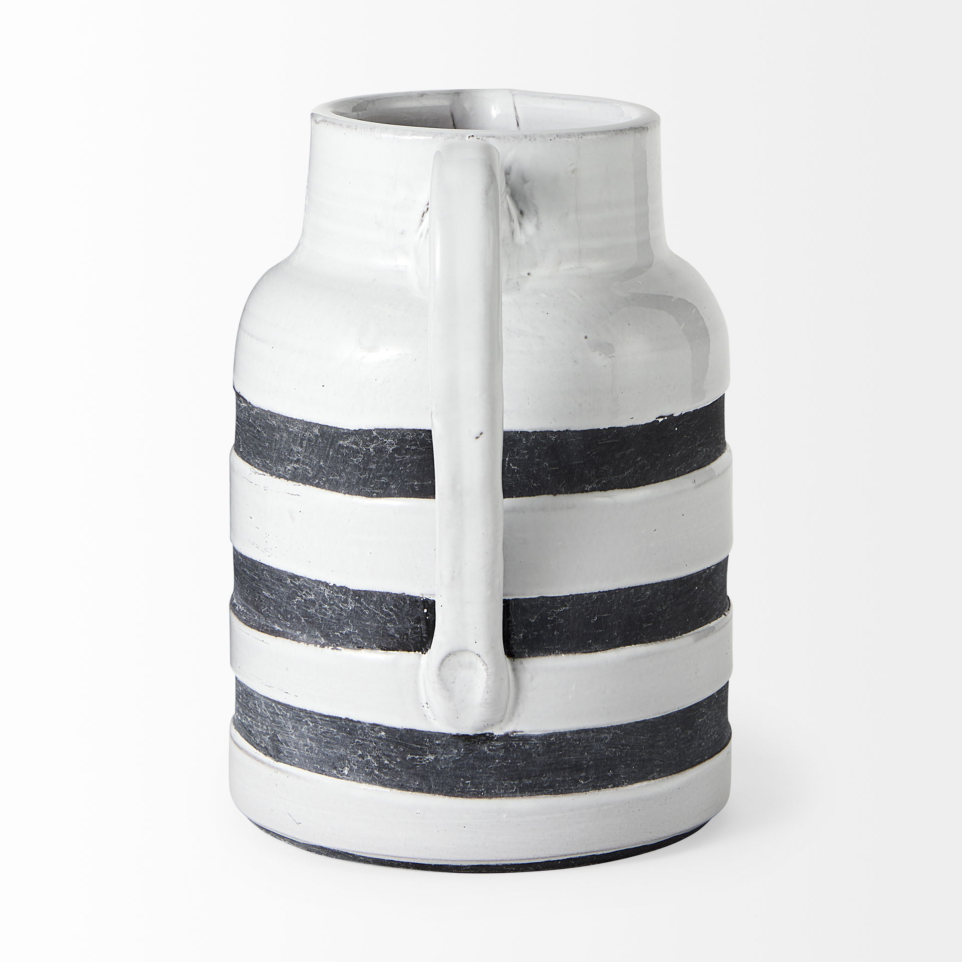 Harmon II  Large White with Charcoal Stripes Ceramic Jug, Decorative Jar by Mercana, 6" length x 7.87" width x 9.06" height View 5