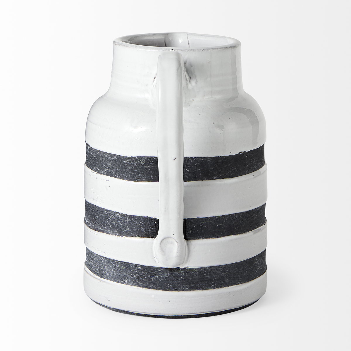 Harmon II  Large White with Charcoal Stripes Ceramic Jug, Decorative Jar by Mercana, 6" length x 7.87" width x 9.06" height View 5