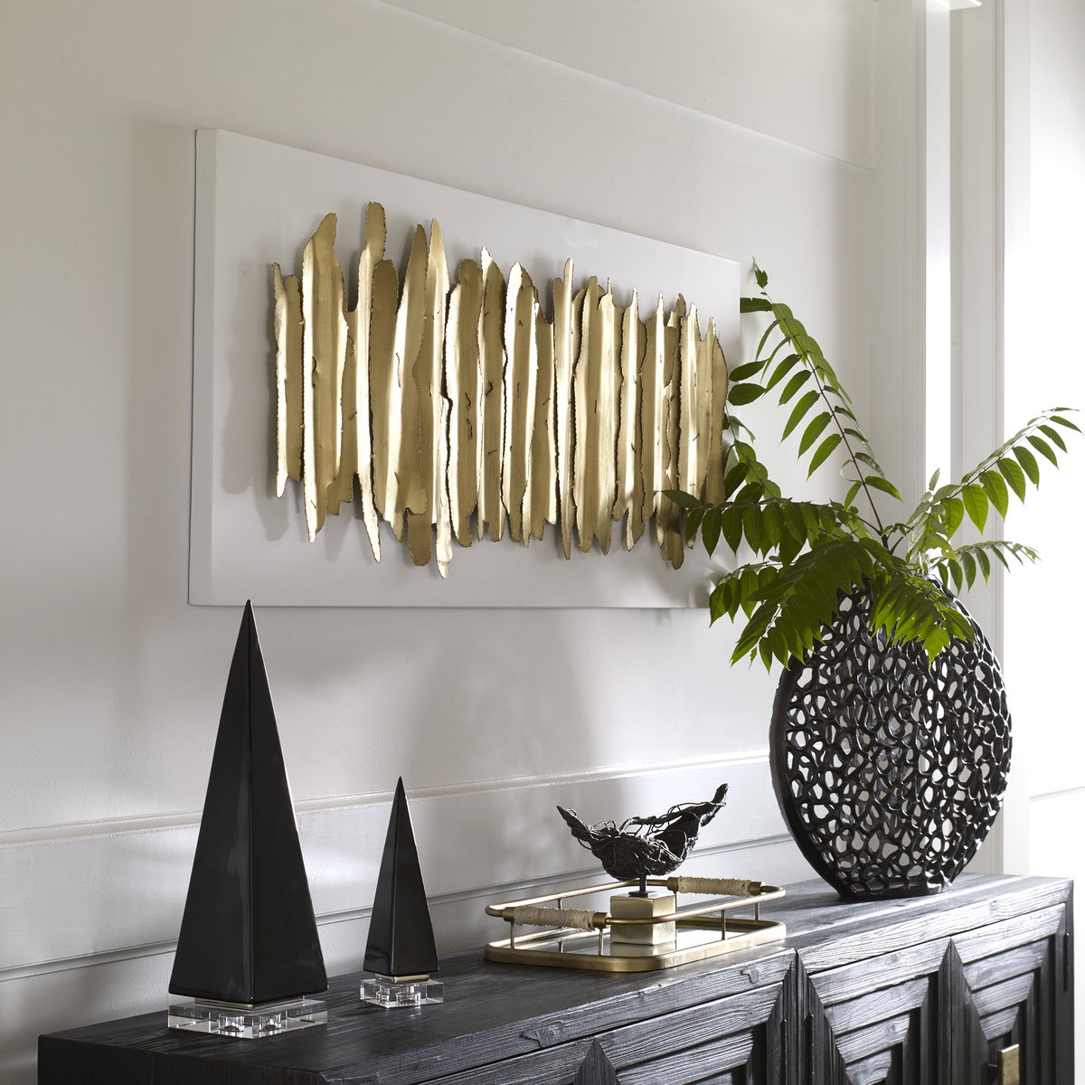 Lev White Metal Wall Decor, Sculptural Wall Art by Uttermost, 24" width x 55.25" height x 2.75" depth View 2